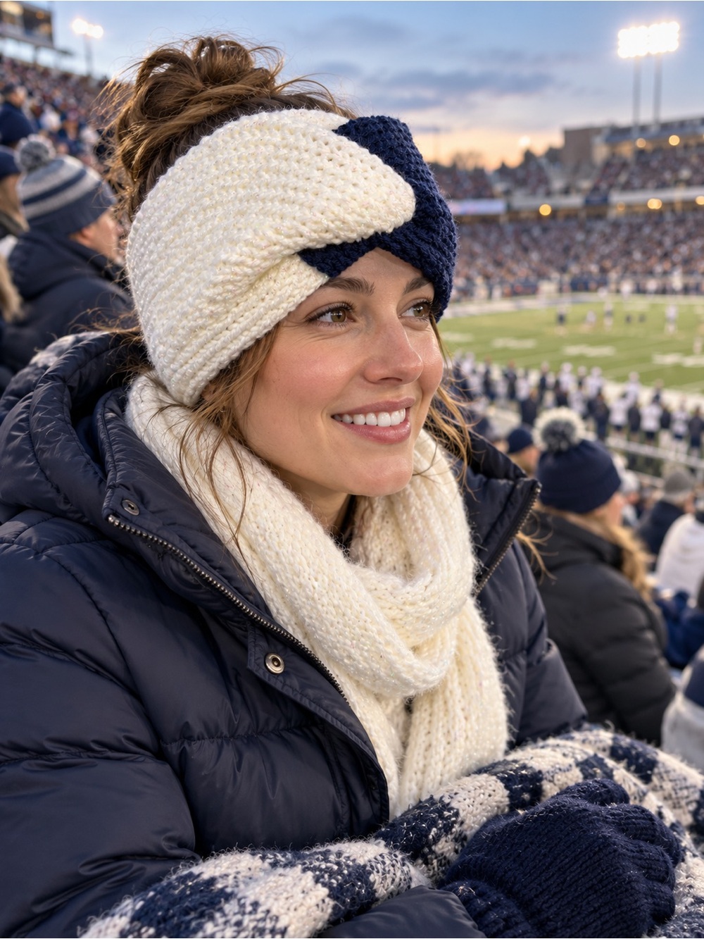 Handmade Navy & White Sparkle Knit Twist Ear Warmer Winter Headband